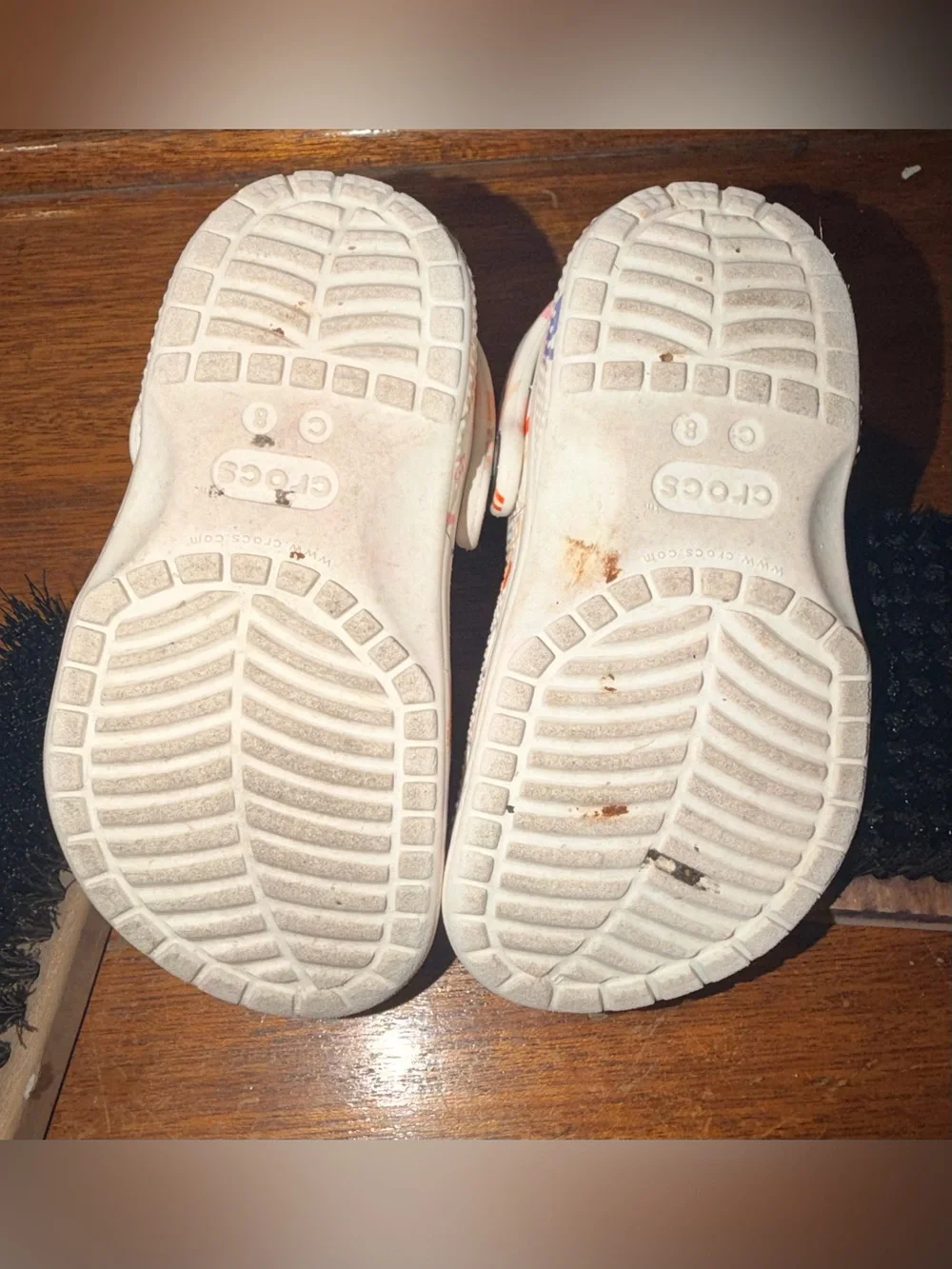 Crocs Unisex Kids C8 White Animal Print Clog Slip On Shoes Logo Strap